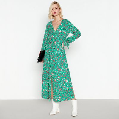 green floral print midi dress