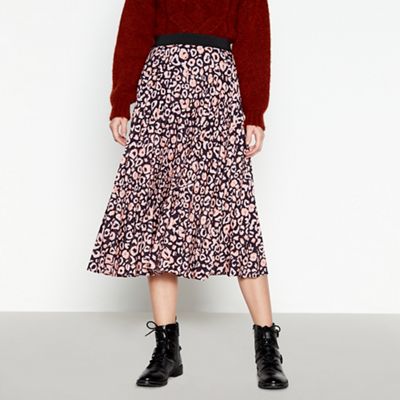 pink animal print midi skirt