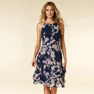 wallis navy floral print fit and flare dress