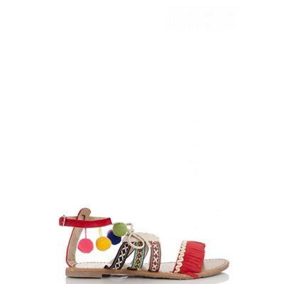 red fringe flat sandals