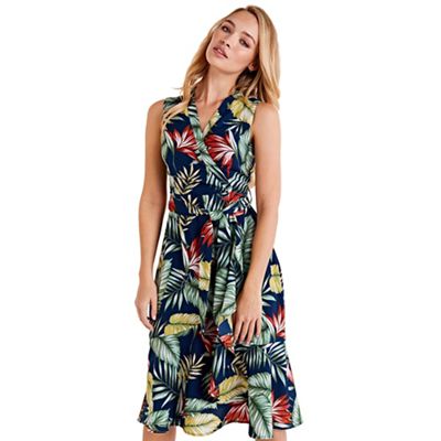 mela navy floral wrap dress