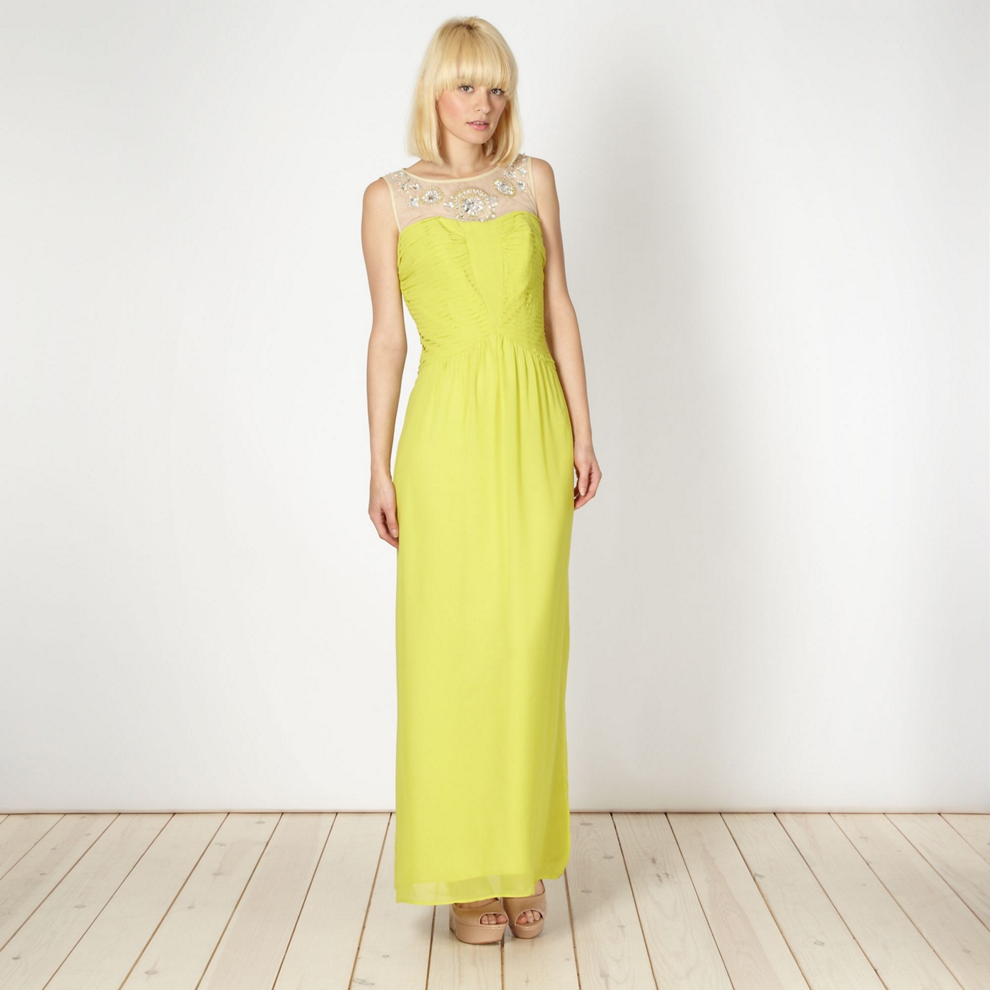 Butterfly by Matthew Williamson Designer lime green pleated bodice maxi dress