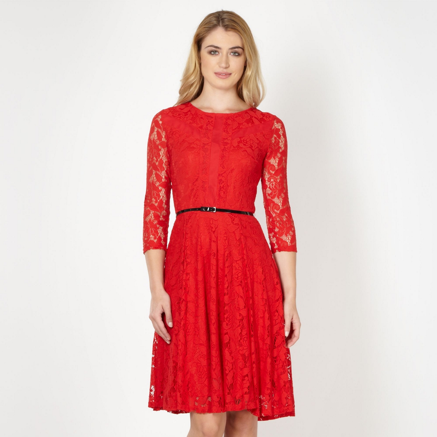 Star by Julien Macdonald Designer red lace fit and flare cocktail dress