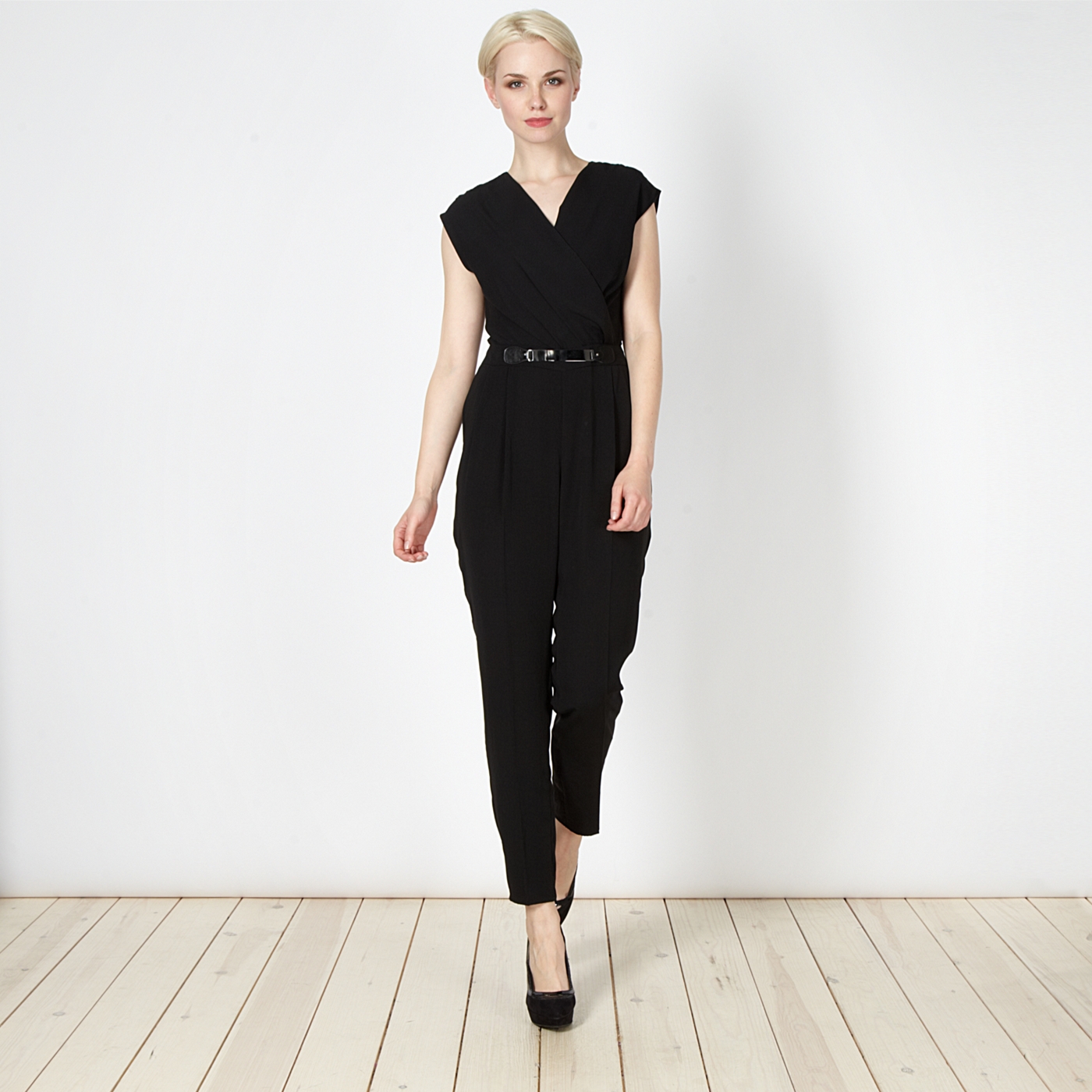 Star by Julien Macdonald Designer black wrap front jumpsuit