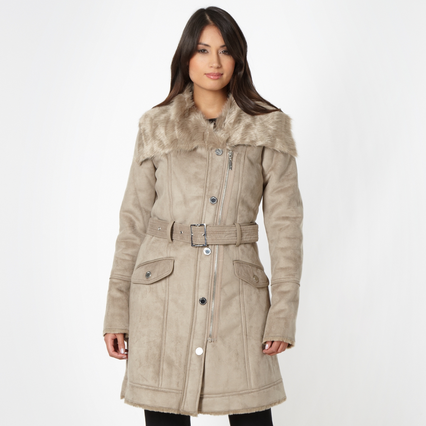 Star by Julien Macdonald Designer natural longline shearling coat