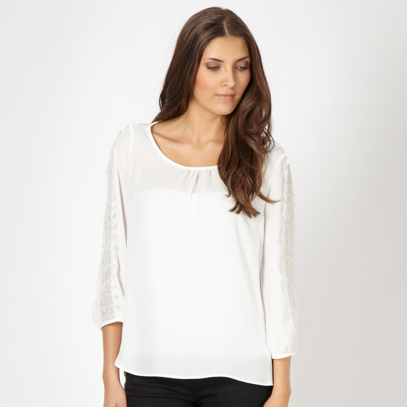 Star by Julien Macdonald Designer white chiffon crochet blouse