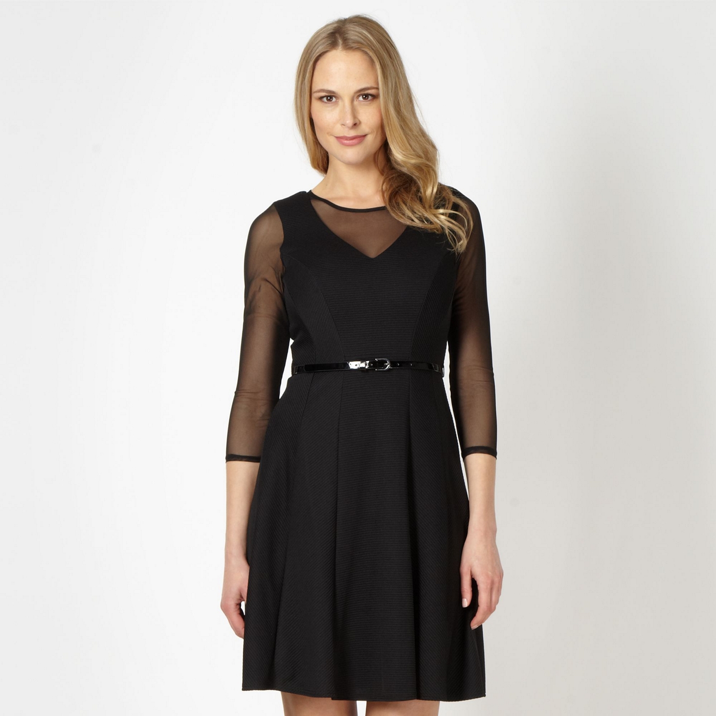 Star by Julien Macdonald Designer black mesh textured skater dress