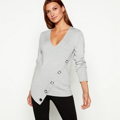 Star by Julien Macdonald - Light grey asymmetric silver eyelet jumper