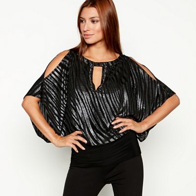 Star by Julien Macdonald - Silver zebra print embellished cold shoulder bubble top