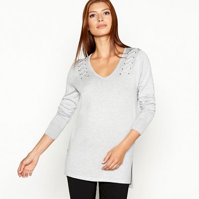 Star by Julien Macdonald - Grey lace up V-neck longline jumper