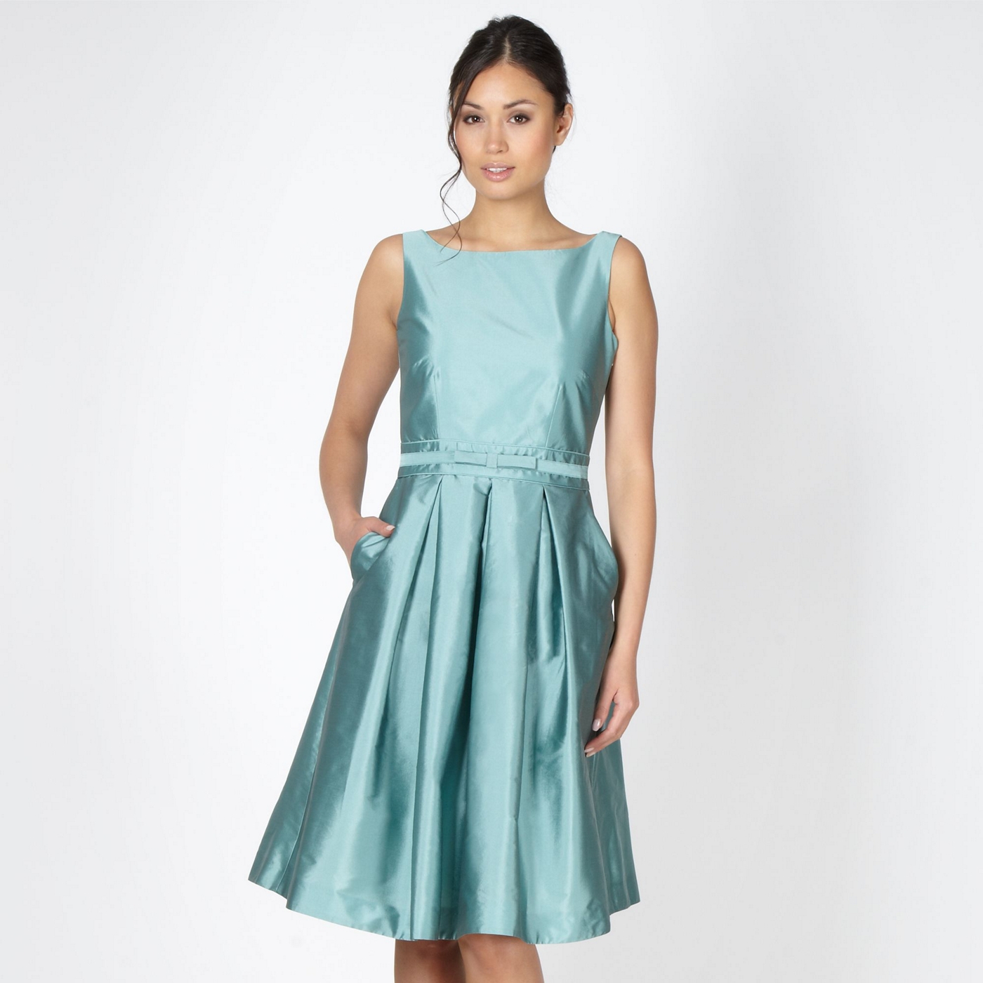 Debut Online exclusive pale green bow trimmed prom dress