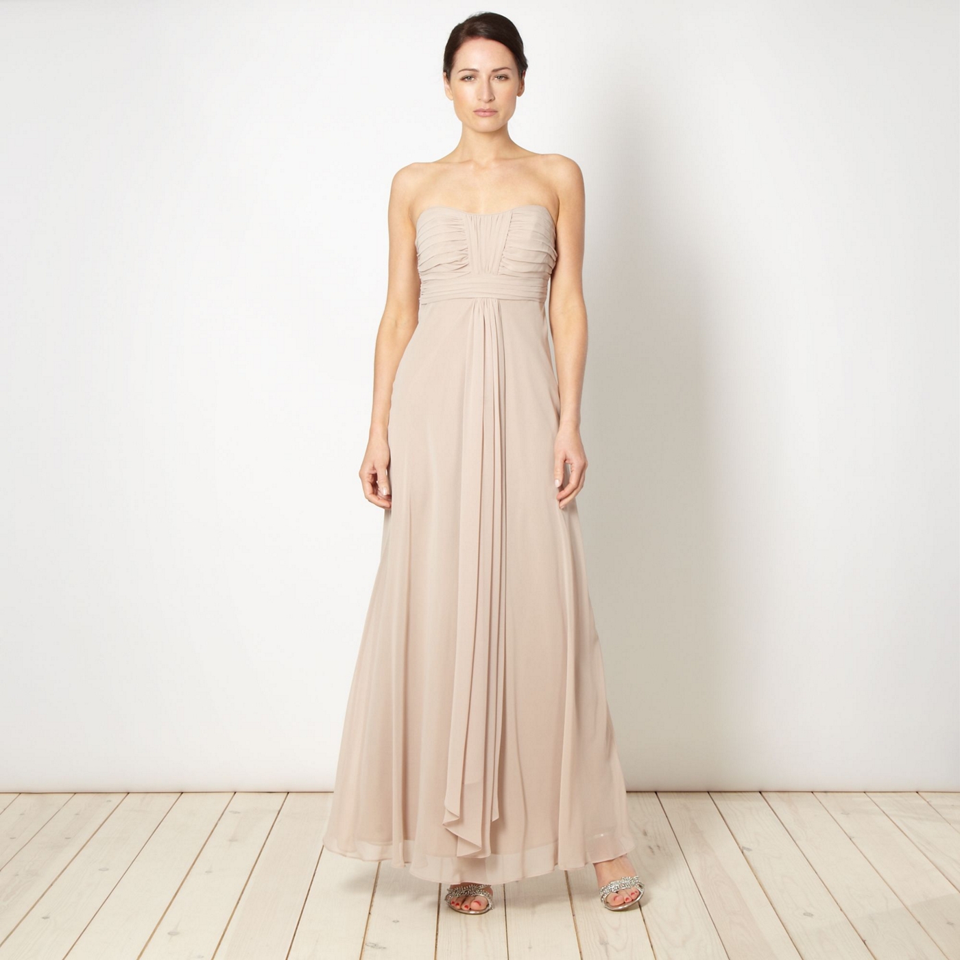 Debut Light brown ruched bust maxi dress