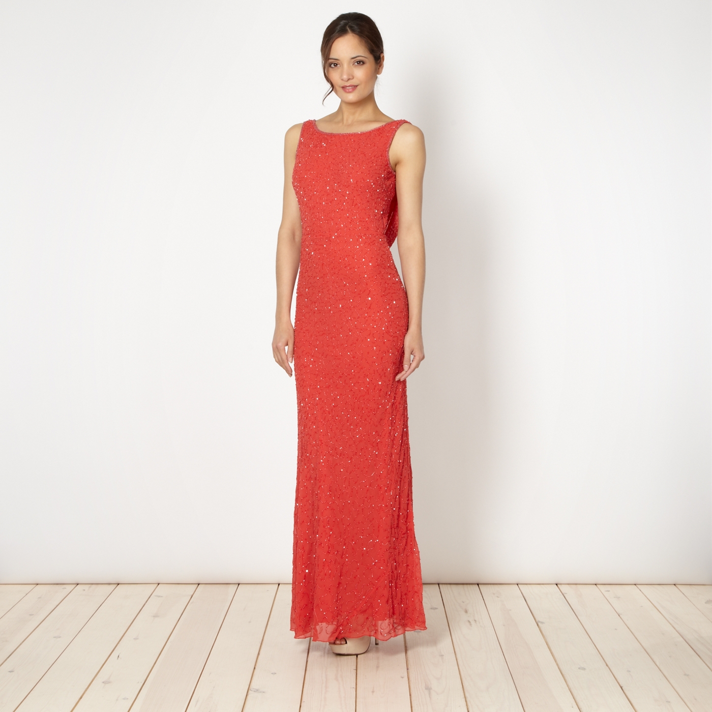 Debut Online exclusive red beaded cowl back maxi dress