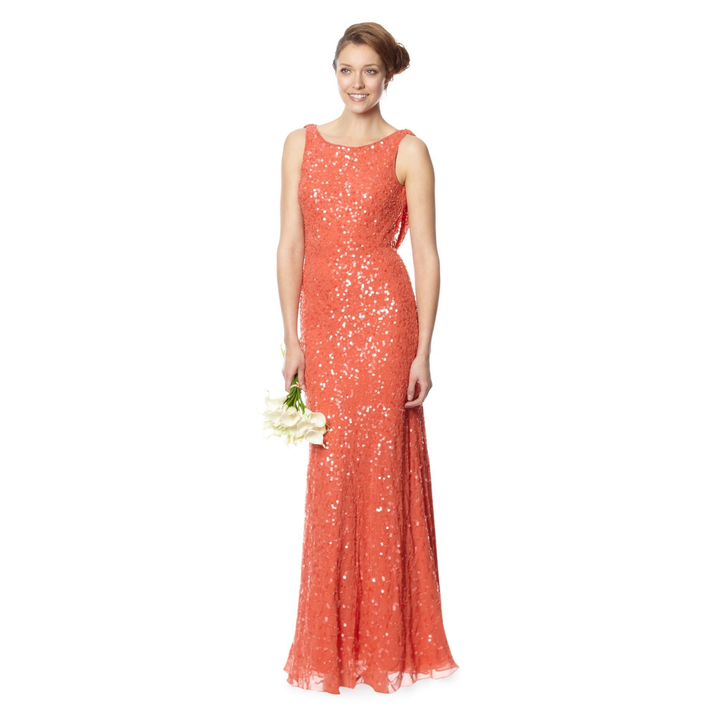 Debut Orange beaded cowl back maxi dress