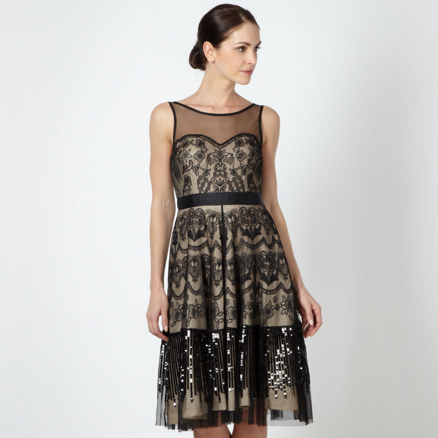 No. 1 Jenny Packham Designer black embroidered overlay dress