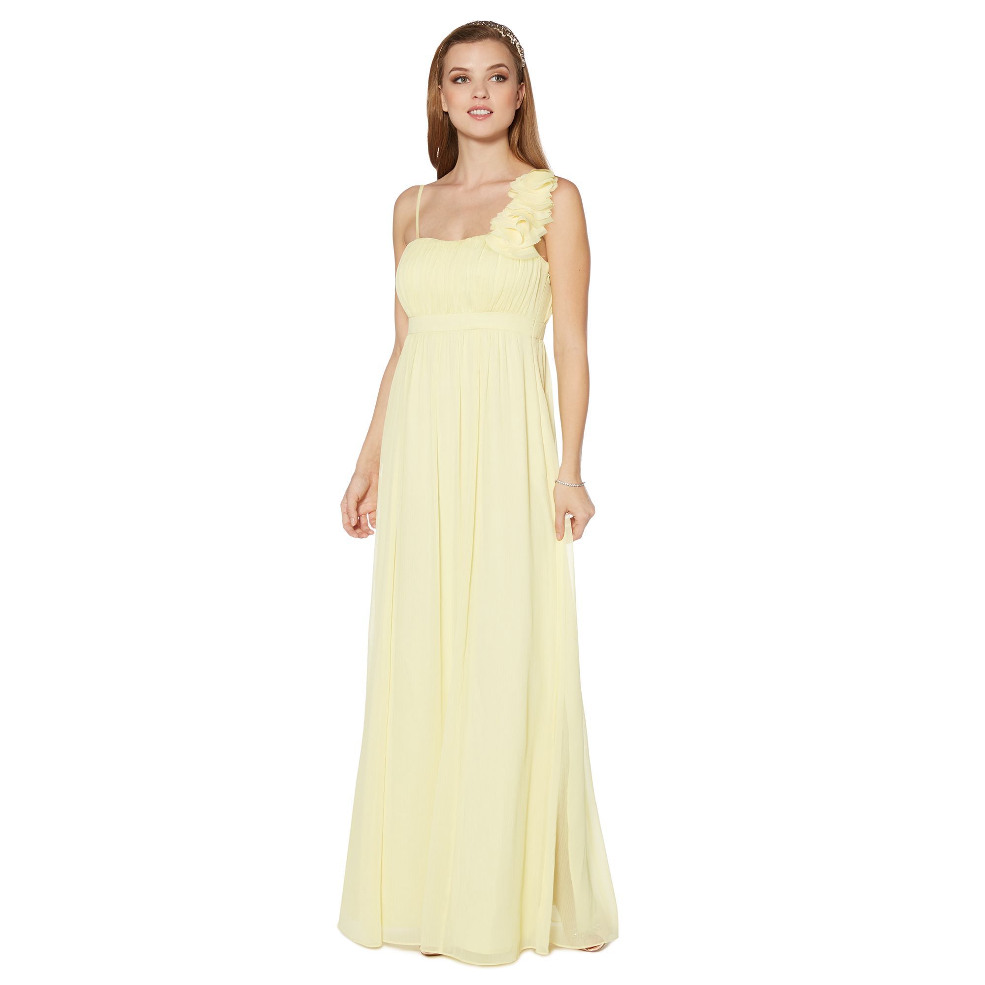 Debut Womens Pale Yellow Blossom Detail One Shoulder Maxi Dress From ...