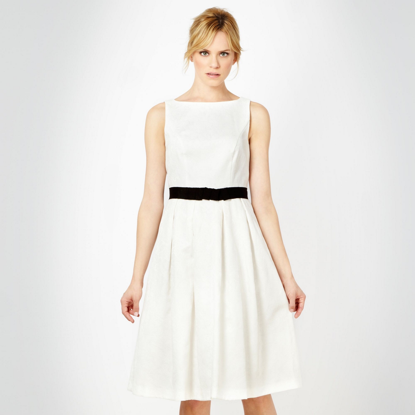 Debut White jacquard high neck cocktail dress