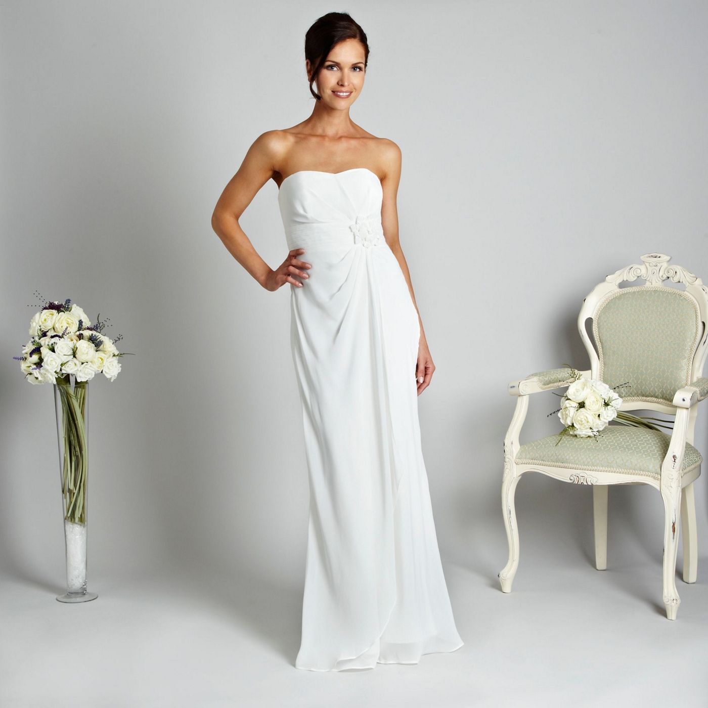 Debut Ivory corsage detail bandeau maxi dress