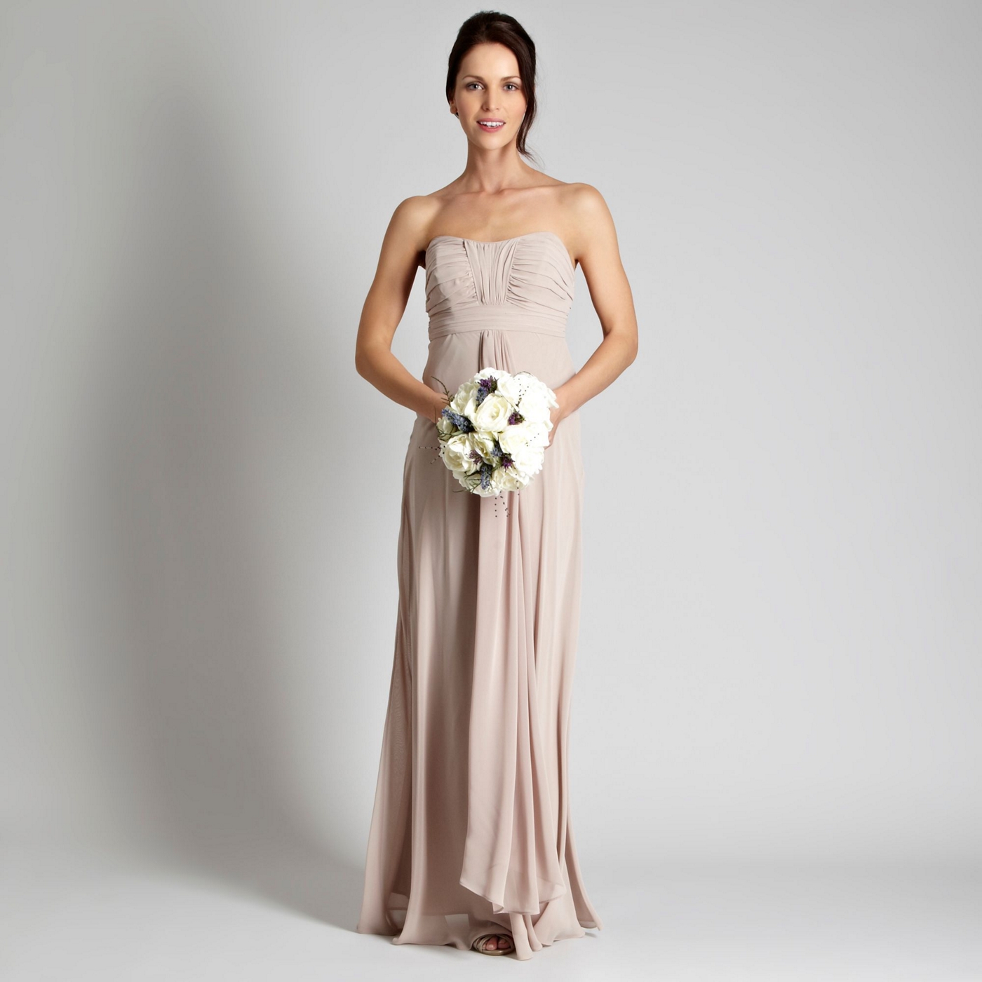 Debut Light brown ruched bust bandeau maxi dress