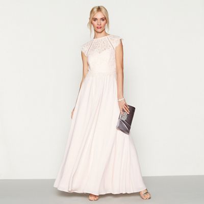 Debut Pink chiffon lace Olivia high neck bridesmaid  