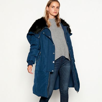 Nine by Savannah Miller - Navy faux fur lined hooded parka coat