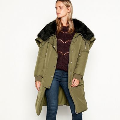 Nine by Savannah Miller - Khaki faux fur lined hooded parka coat
