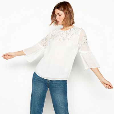 Nine by Savannah Miller - Ivory star embroidered chiffon blouse