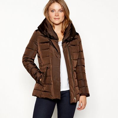 J by Jasper Conran - Chocolate shawl collar feather down padded coat