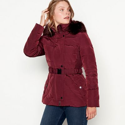 J by Jasper Conran - Wine red belted padded down jacket