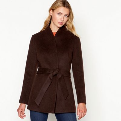 J by Jasper Conran - Chocolate short wrap wool blend coat