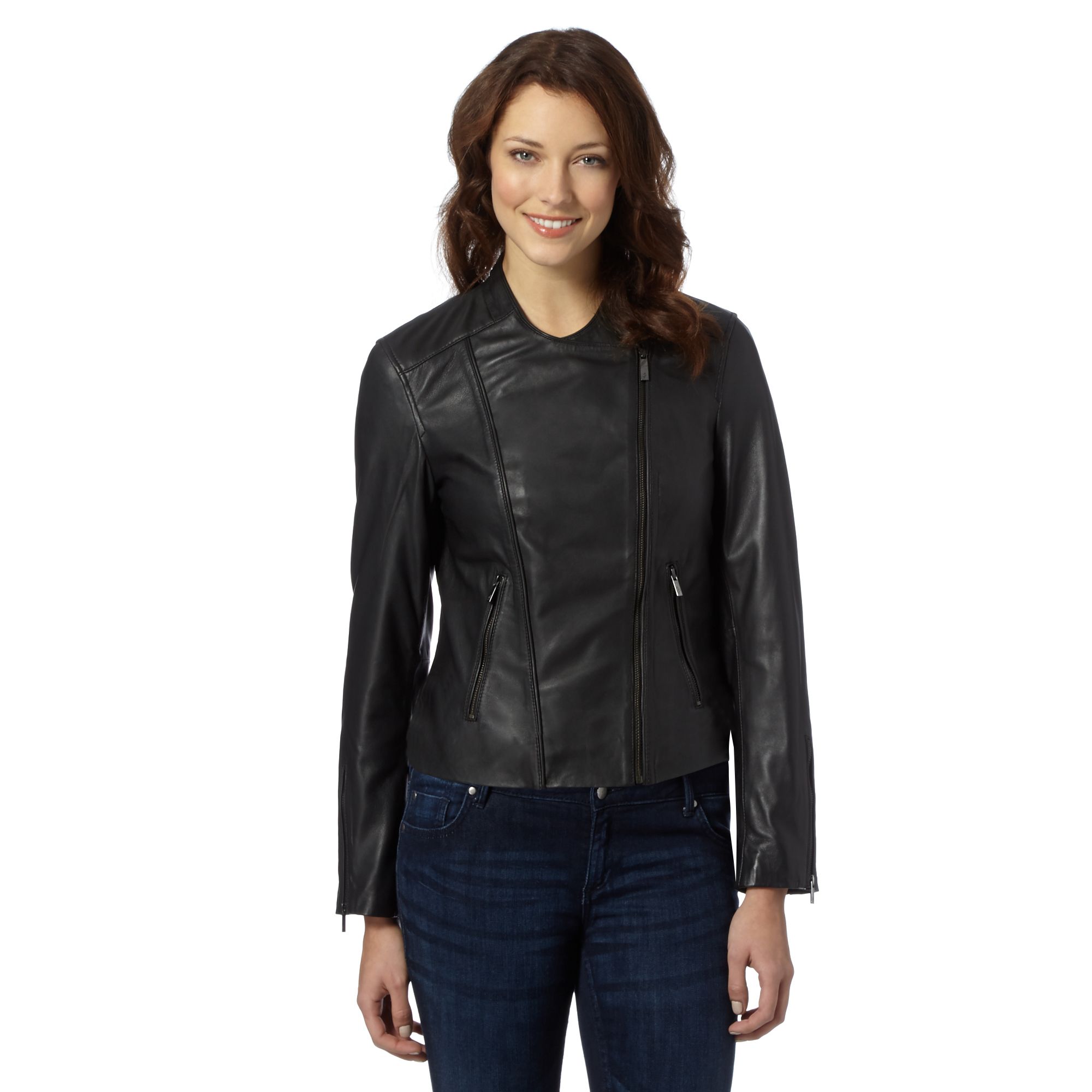 J By Jasper Conran Womens Designer Black Leather Biker Jacket From ...