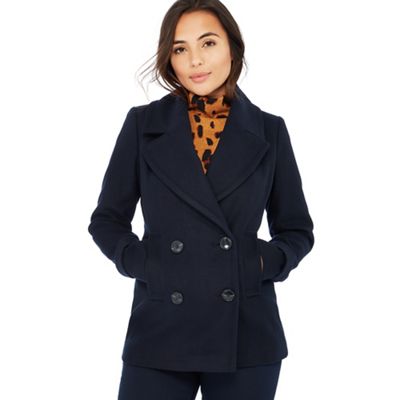 The Collection Petite - Navy double breasted petite peacoat