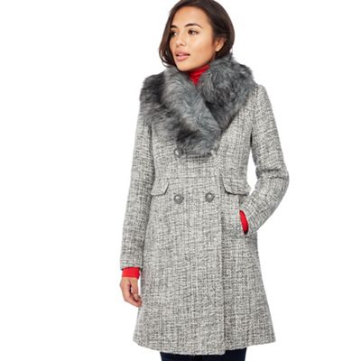 The Collection Petite - Grey Faux Fur Collar Petite Coat