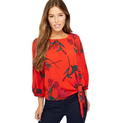 The Collection Petite - Orange lily print eyelet detail petite blouse