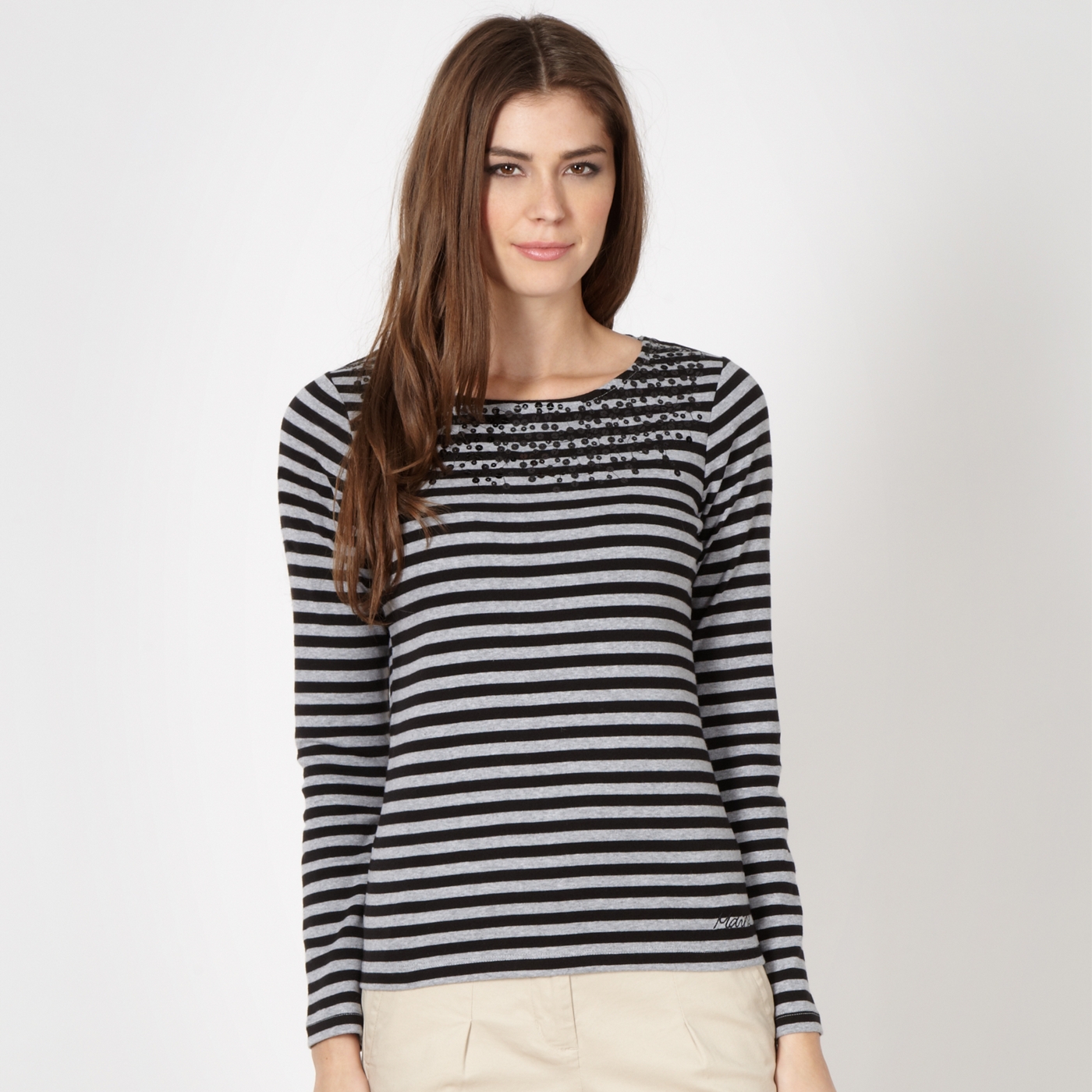 Maine New England Black striped sequin front top