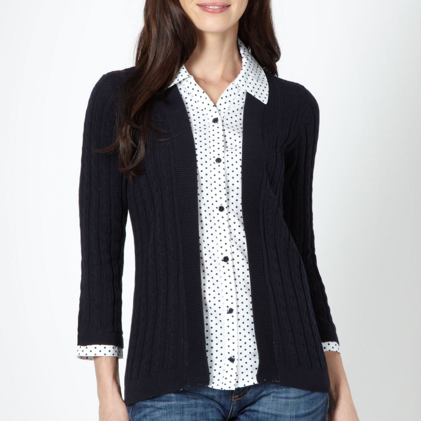 Maine New England Navy 2 in 1 spotted shirt and cardigan