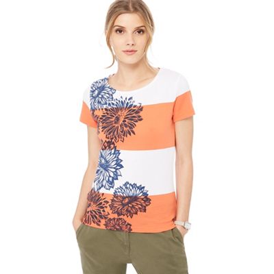 Maine New England - Orange chrysanthemum stripe print t-shirt