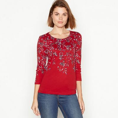 Maine New England - Dark red floral print cotton top
