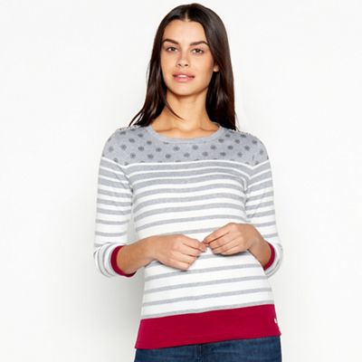 Maine New England - Grey Snowflake and Stripe Print Pure Cotton Top
