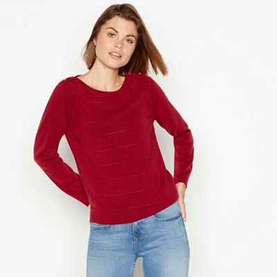Maine New England - Dark red textured stripe crew neck jumper
