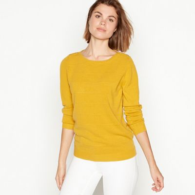 Maine New England - Mustard yellow textured stripe crew neck jumper