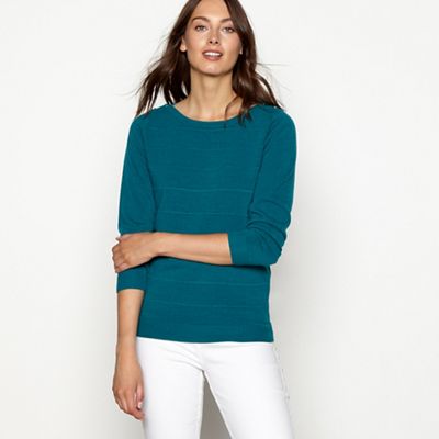 Maine New England - Green textured stripe crew neck jumper