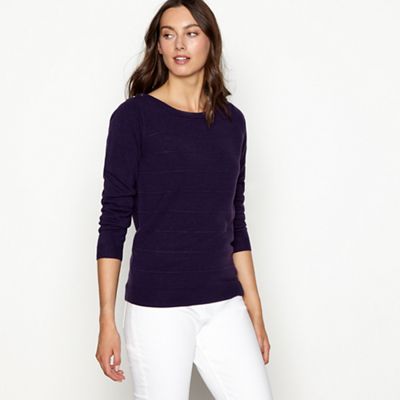 Maine New England - Plum textured stripe crew neck jumper