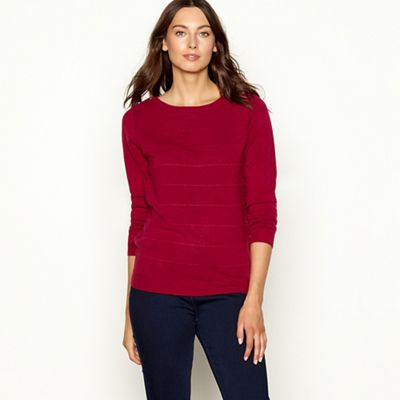 Maine New England - Bright pink textured stripe crew neck jumper