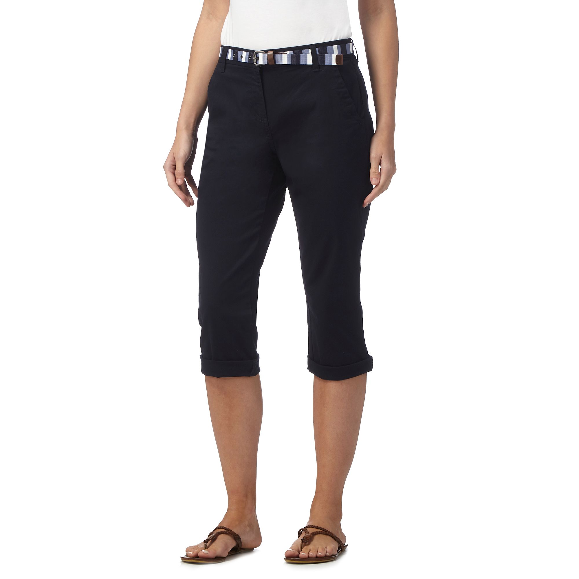 Maine New England Womens Navy Cropped Chino Trousers With Belt From ...
