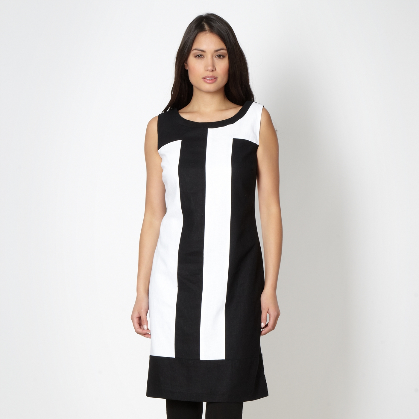 The Collection Petite Petite black panel linen blend tunic dress