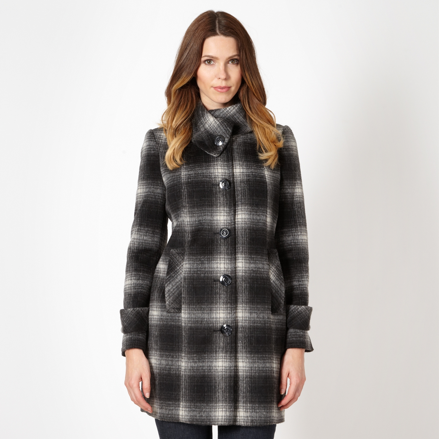 The Collection Petite Petite black checked split collar coat