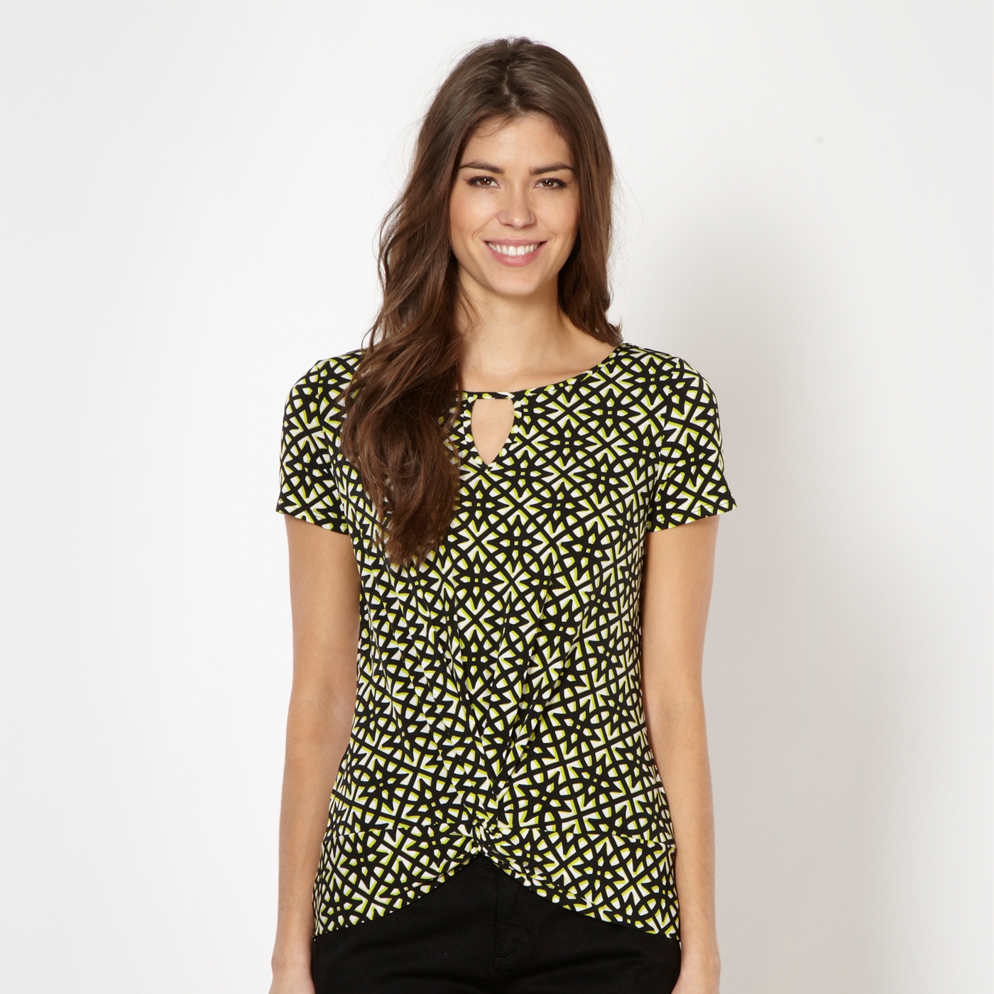 The Collection Lime geometric flower jersey top