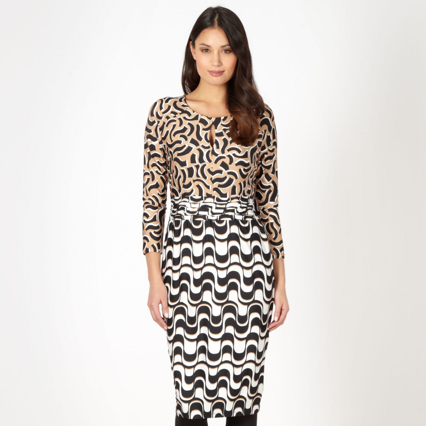 The Collection Beige abstract curved mix jersey dress