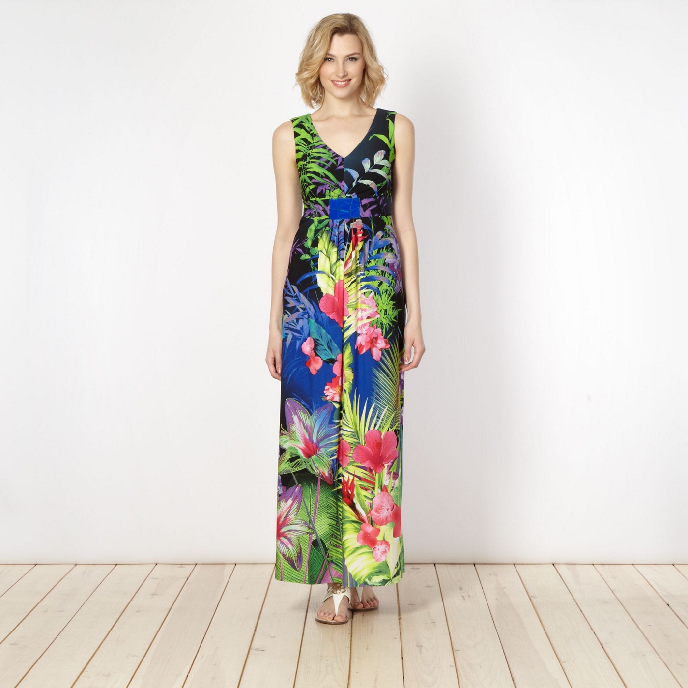 The Collection Bright blue floral jersey maxi dress